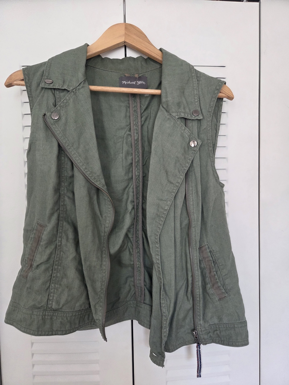 Michael Stars Olive Green Sleeveless Utility Jacket